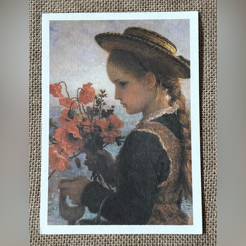 Vintage Karl Wilhelm Poppy Girl Birthday Card Framable Art Junk Journaling